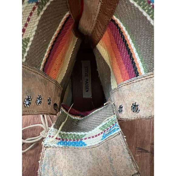 Steve Madden Camarro Ankle Boot Tan Leather Sz 7 Combat Boho Biker Victorian Y2K - Picture 10 of 13